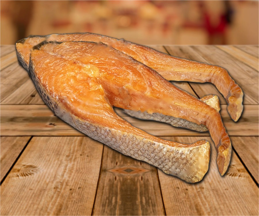 Salmon pieces (Salmo salar), cold smoked