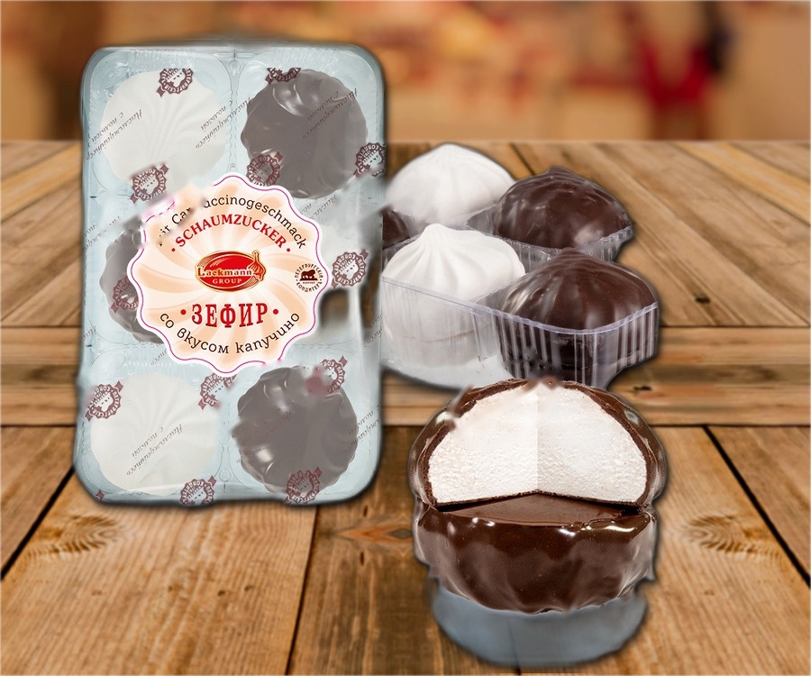 Mаrshmallows with a coating containing cocoa, with cappuccino flavour