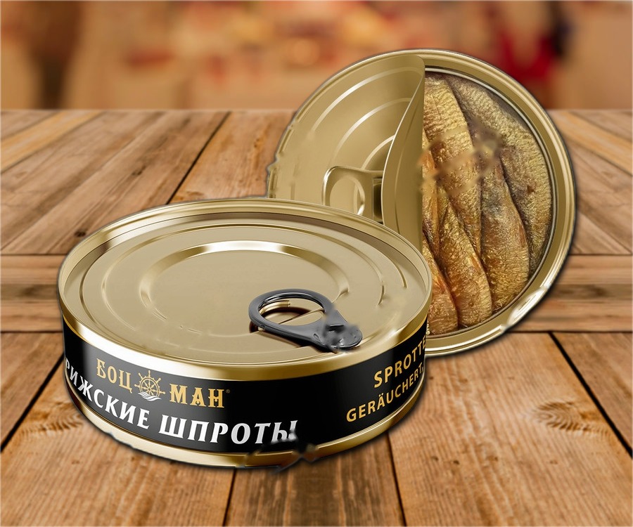 Smoked sprats in oil (lat. Sprattus sprattus)