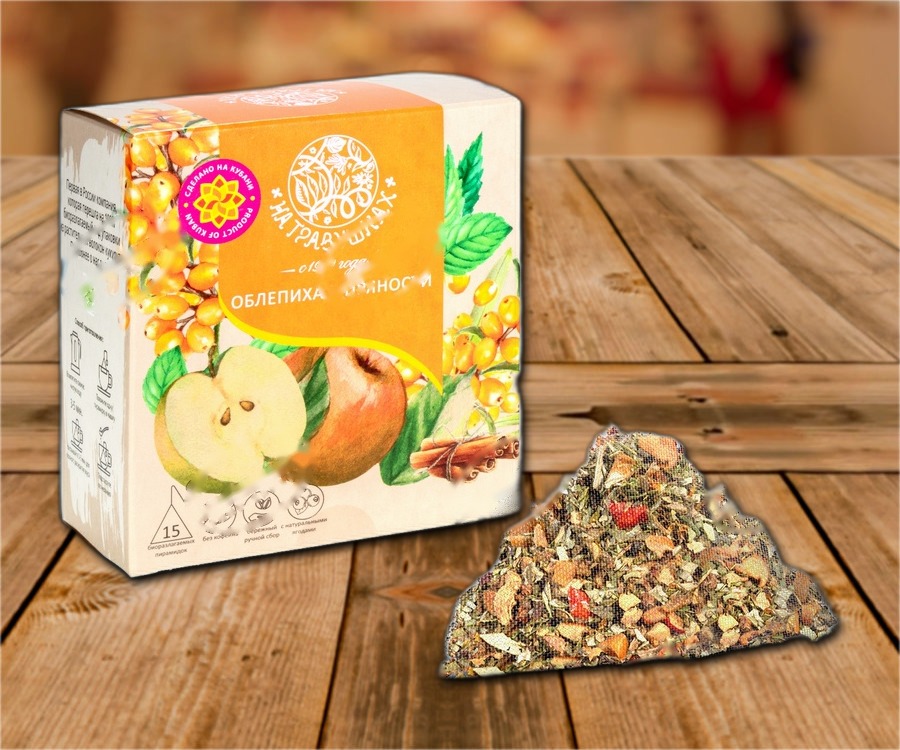 Fruit/herbal infusions with sea buckthorn and apple pieces, 15 bags
