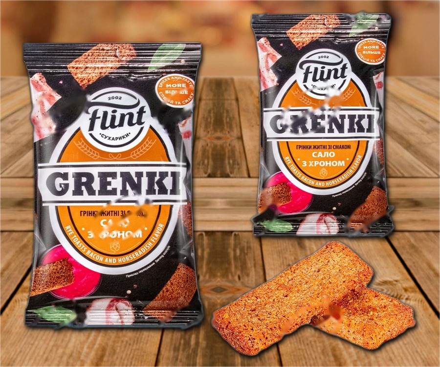 Rye bread snack with bacon flavour and horseradish flavour