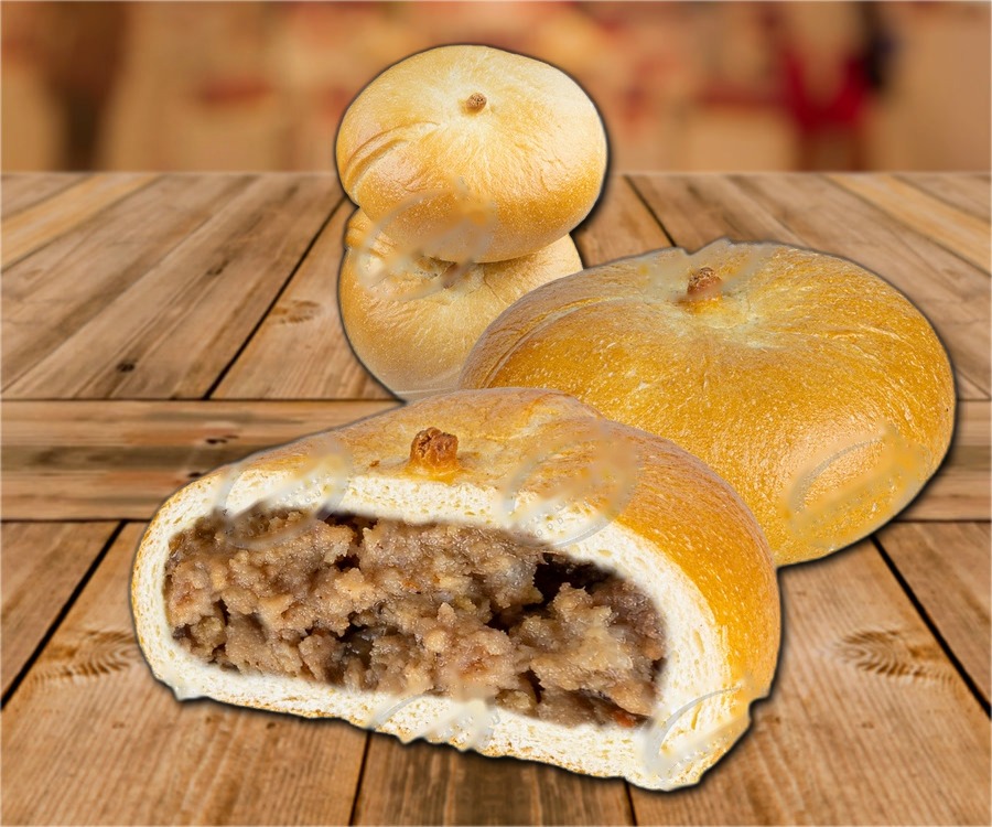 Yeast dough pockets filled with meat, baked, quick-frozen