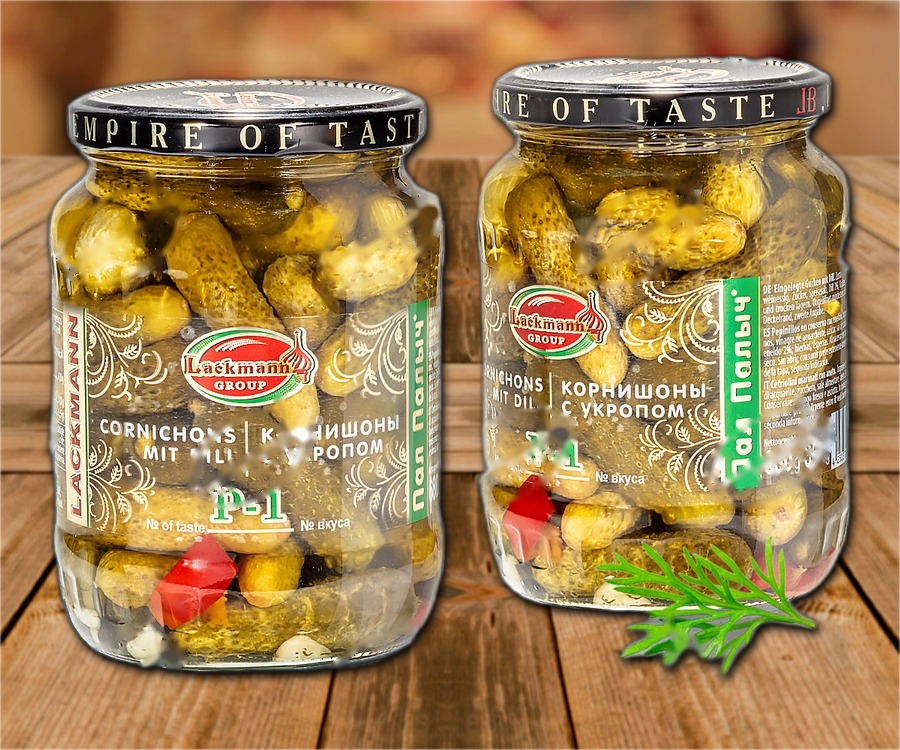 Gherkins P-1, with dil, 680g (drained weight 360g)