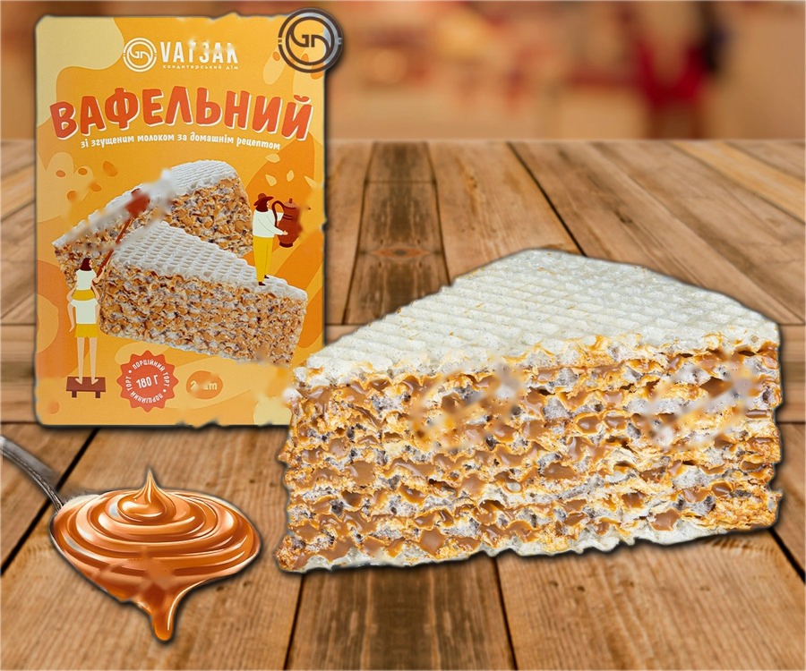 Waffle cake with filling, with caramelised condensed milk flavour, quick-frozen