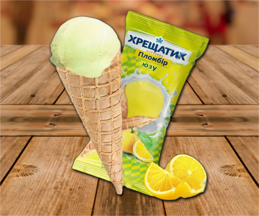 Ice cream with yuzu flavour in a waffle cone, 150ml