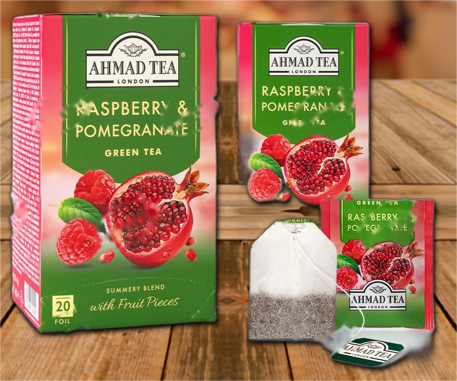 Green tea with raspberry and pomegranate flavor, 20 bags