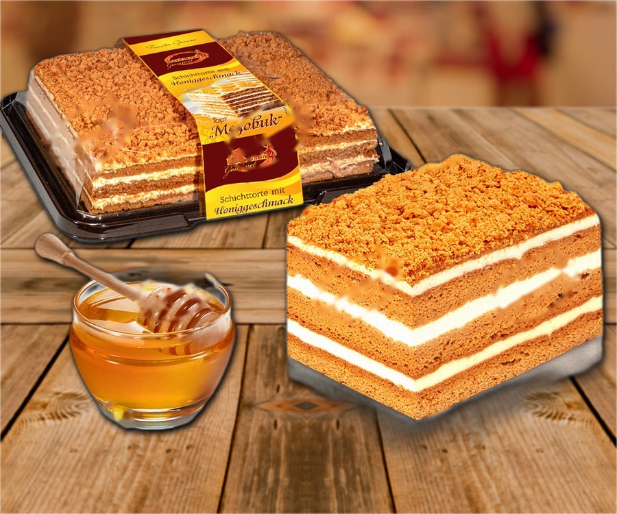 Layer cake with honey flavour, frozen