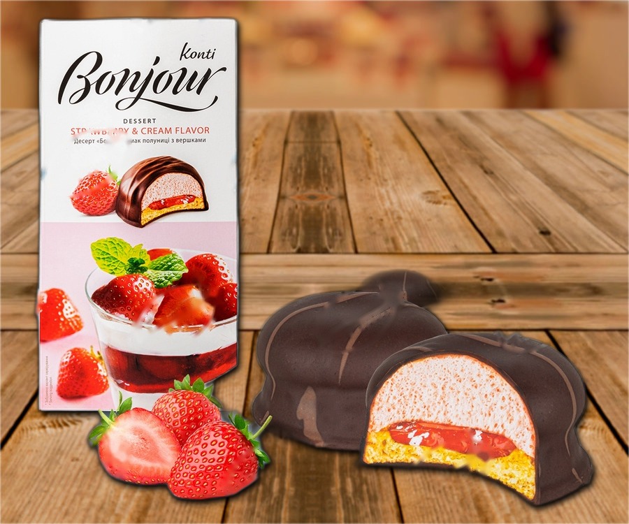 Confectionary made from shortcrust pastry, with strawberry and cream flavour
