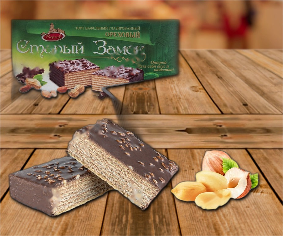 Waffle cake with nuts Orekhovyj coating chocolate
