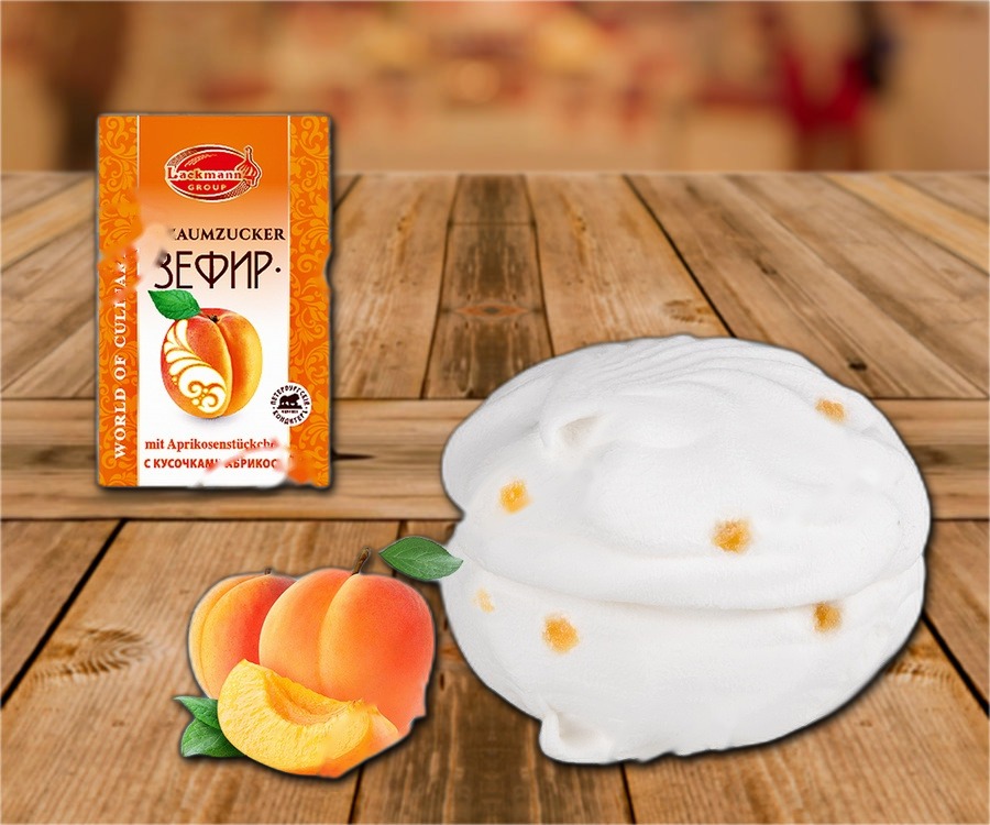 Foam confectionery with apricot pieces