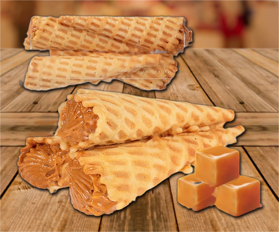 Waffle cones with caramel filling