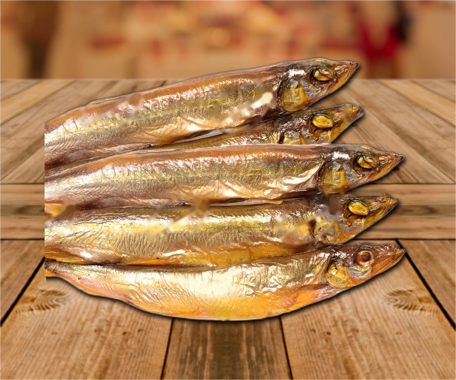 Capelin (Mallotus villosus) salted, smoked