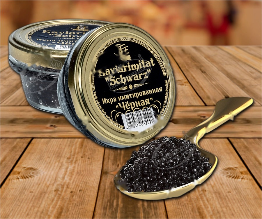 Imitation caviar made from water and sunflower oil, black
