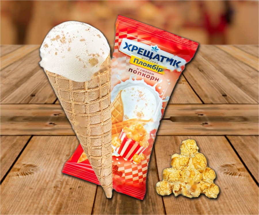 Ice cream with popcorn flavour with salted caramel pieces, 150ml
