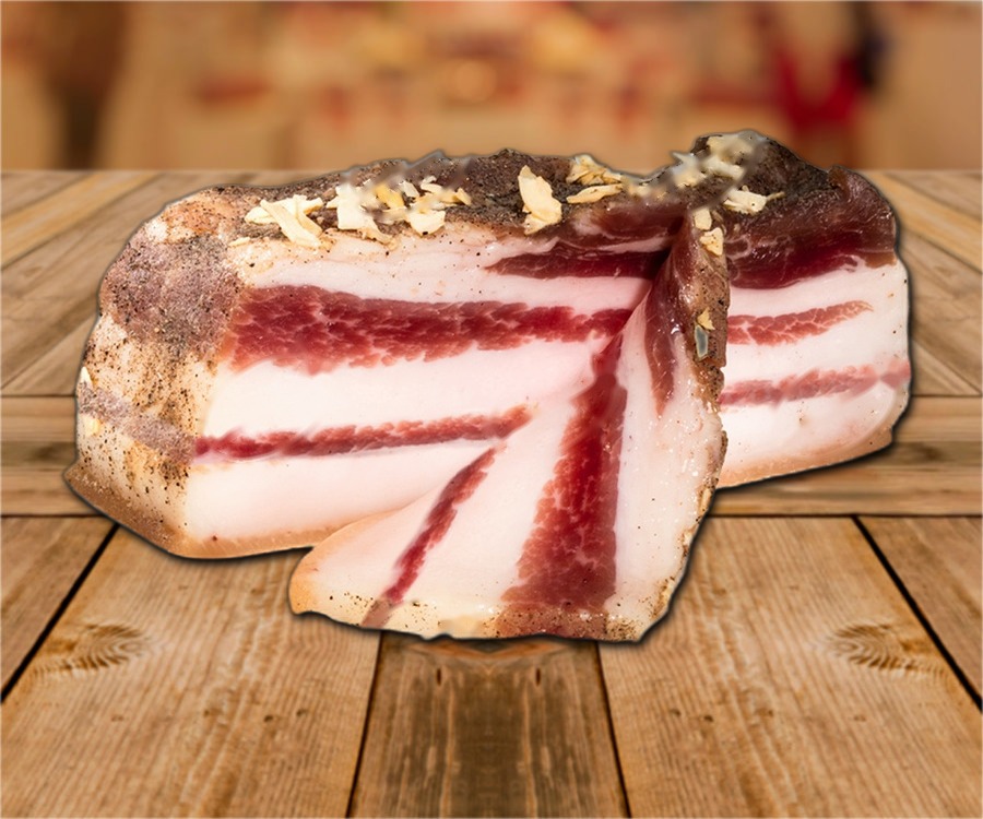 Belly bacon with garlic, salted