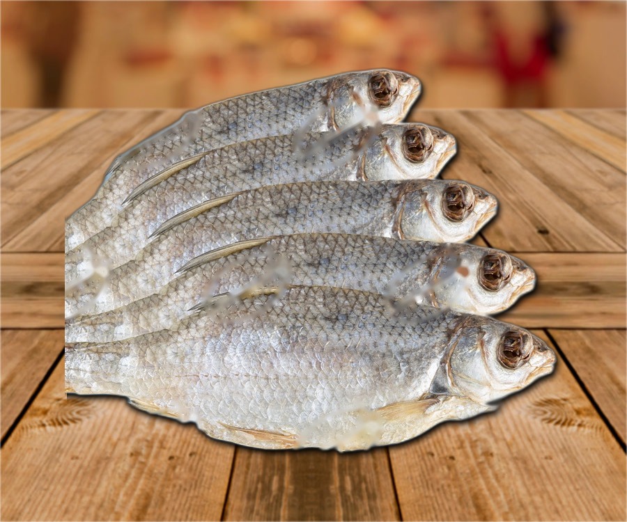 Roach (Rutilus caspicus), with head, not gutted, salted, dried, frozen